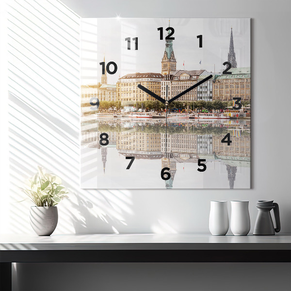 Wanduhr modern quadratisch Hamburg Fluss Deutschland