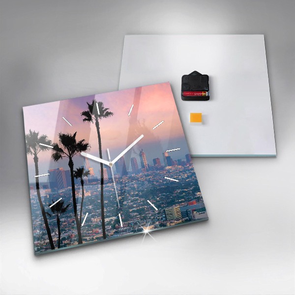 Wanduhr modern quadratisch Sonnenuntergang in Los Angeles