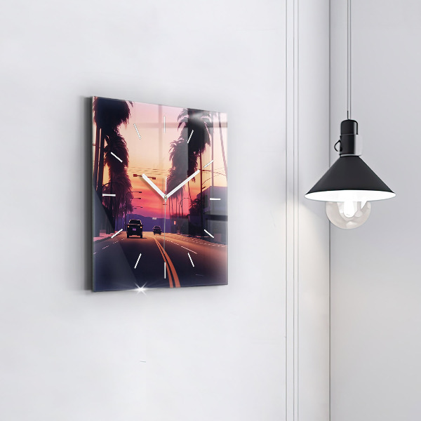 Wanduhr quadratisch Sonnenuntergang in LA