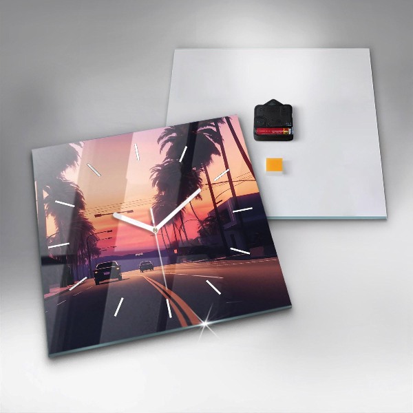 Wanduhr quadratisch Sonnenuntergang in LA