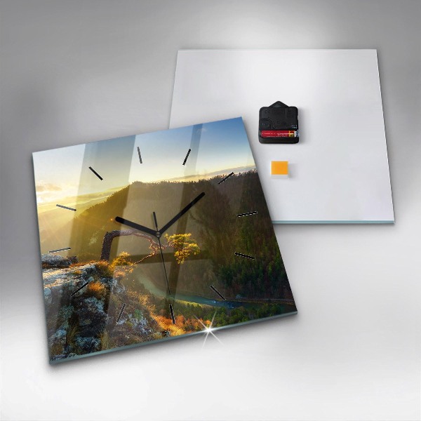 Wanduhr quadratisch mit motiv Sonnenuntergang über den Bergen