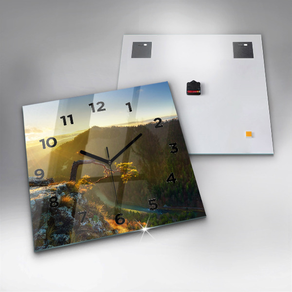 Wanduhr quadratisch mit motiv Sonnenuntergang über den Bergen
