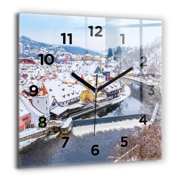 Wanduhr modern quadratisch Panorama einer Stadt im Winter