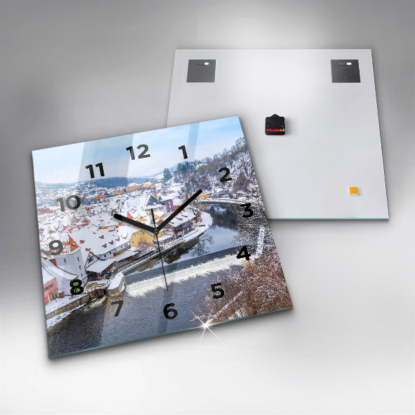 Wanduhr modern quadratisch Panorama einer Stadt im Winter