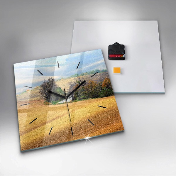 Wanduhr quadratisch Mähren Ländliche Landschaft