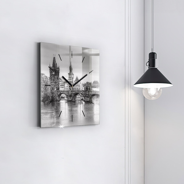Wanduhr quadratisch Ansicht der Karlsbrücke Prag