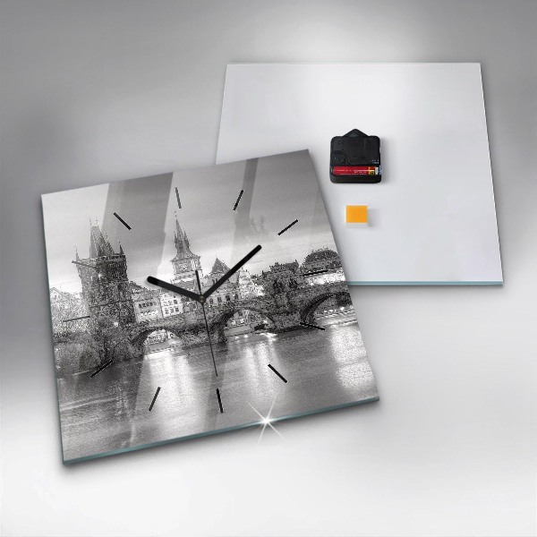 Wanduhr quadratisch Ansicht der Karlsbrücke Prag