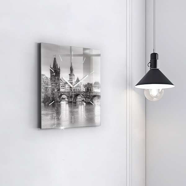 Wanduhr quadratisch Ansicht der Karlsbrücke Prag