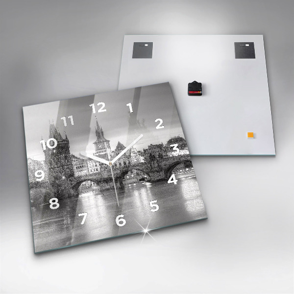 Wanduhr quadratisch Ansicht der Karlsbrücke Prag