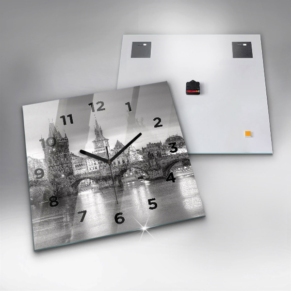 Wanduhr quadratisch Ansicht der Karlsbrücke Prag