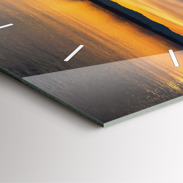 Wanduhr quadratisch mit motiv Sonnenuntergang über einem See