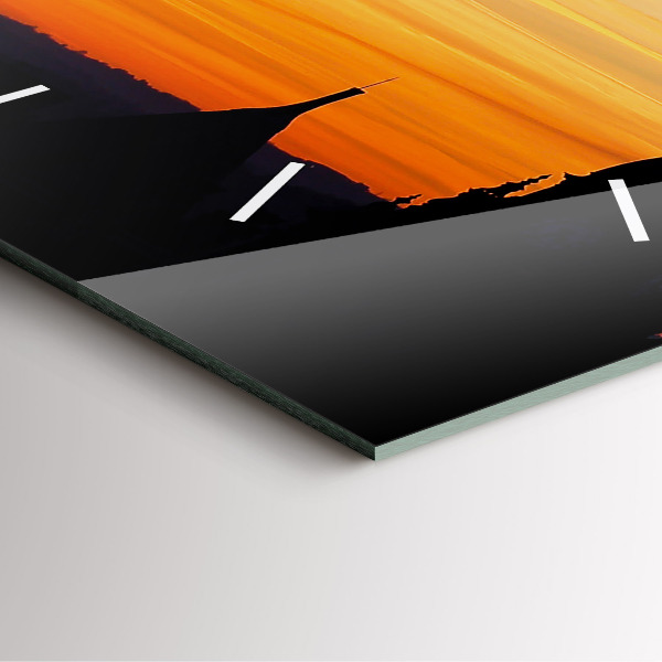 Wanduhr modern quadratisch Gebäude und Sonnenuntergang