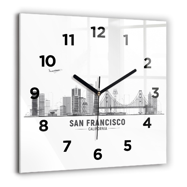 Wanduhr modern quadratisch San Francisco Panorama