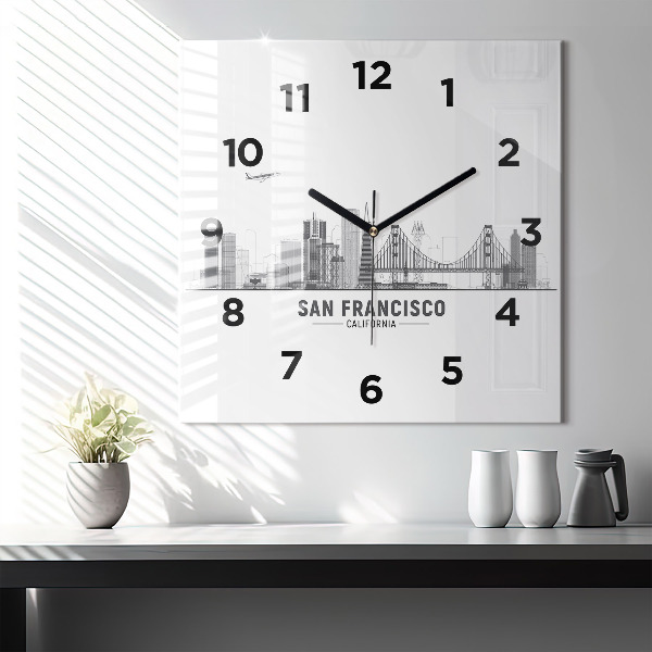 Wanduhr modern quadratisch San Francisco Panorama