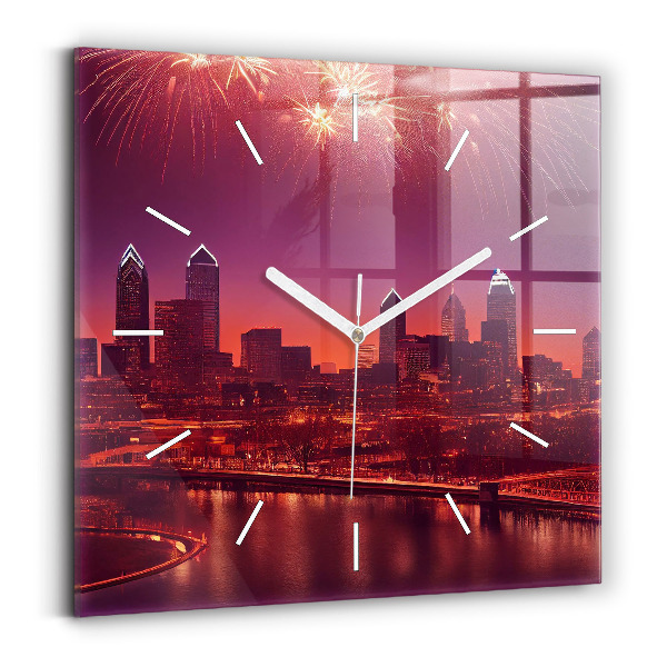 Wanduhr quadratisch Stadt bei Nacht in Philadelphia