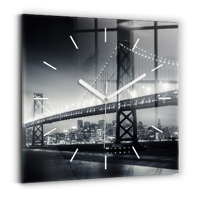 Wanduhr quadratisch mit motiv Brücke bei Nacht in San Francisco