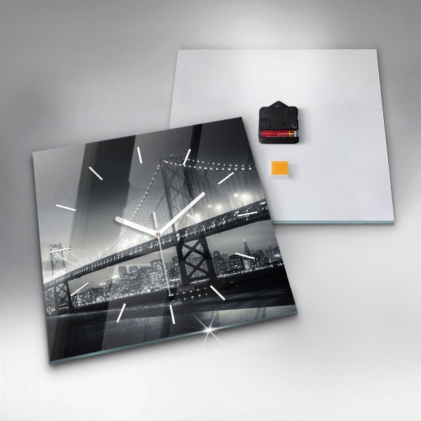 Wanduhr quadratisch mit motiv Brücke bei Nacht in San Francisco