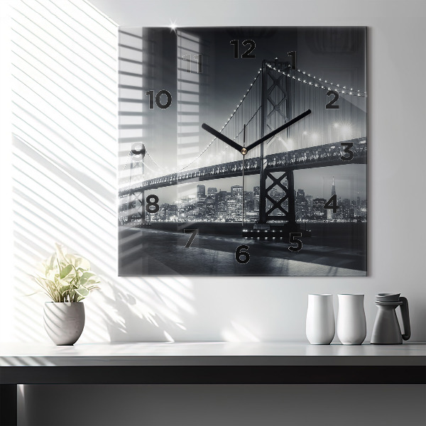 Wanduhr quadratisch mit motiv Brücke bei Nacht in San Francisco