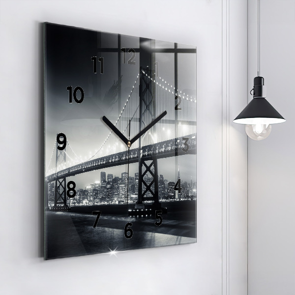 Wanduhr quadratisch mit motiv Brücke bei Nacht in San Francisco