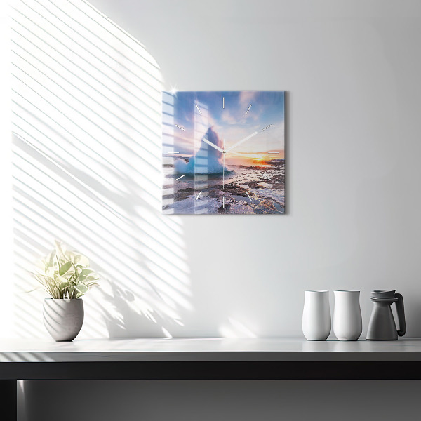 Wanduhr quadratisch mit motiv Geysir auf der Insel Island