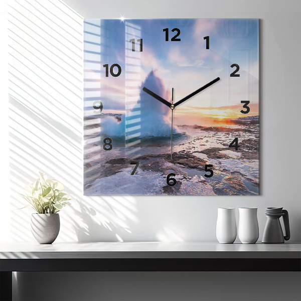 Wanduhr quadratisch mit motiv Geysir auf der Insel Island