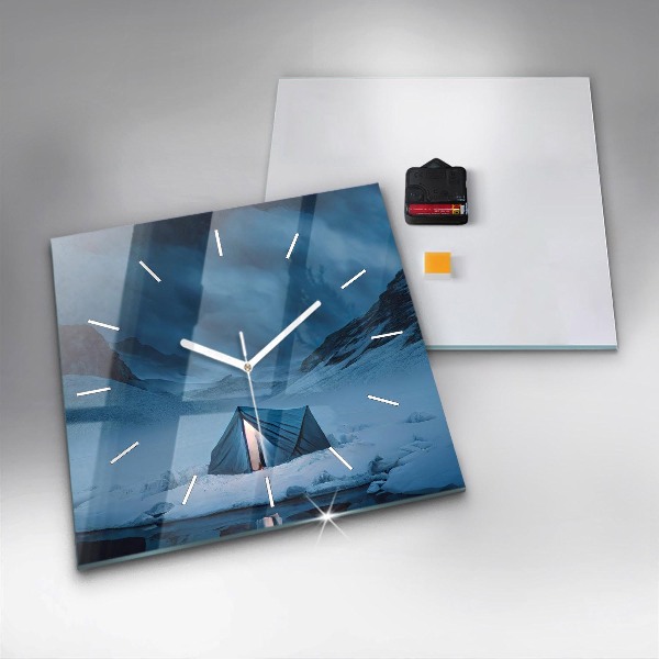 Wanduhr quadratisch mit motiv Zelt in den Bergen von Island