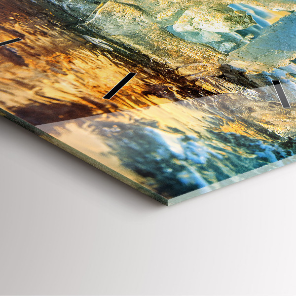 Wanduhr quadratisch Eisberg und Sonnenaufgang