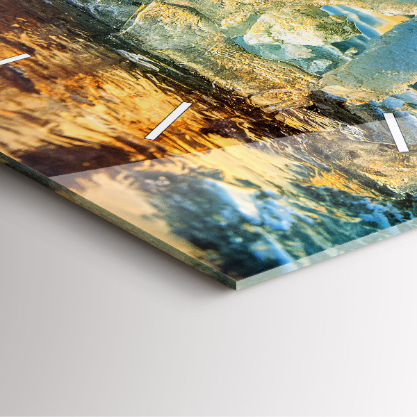 Wanduhr quadratisch Eisberg und Sonnenaufgang