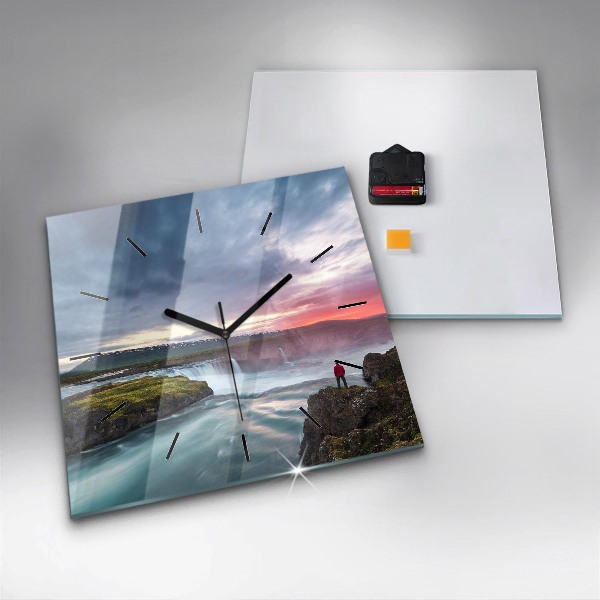 Wanduhr quadratisch mit motiv Landschaft mit Wasserfall