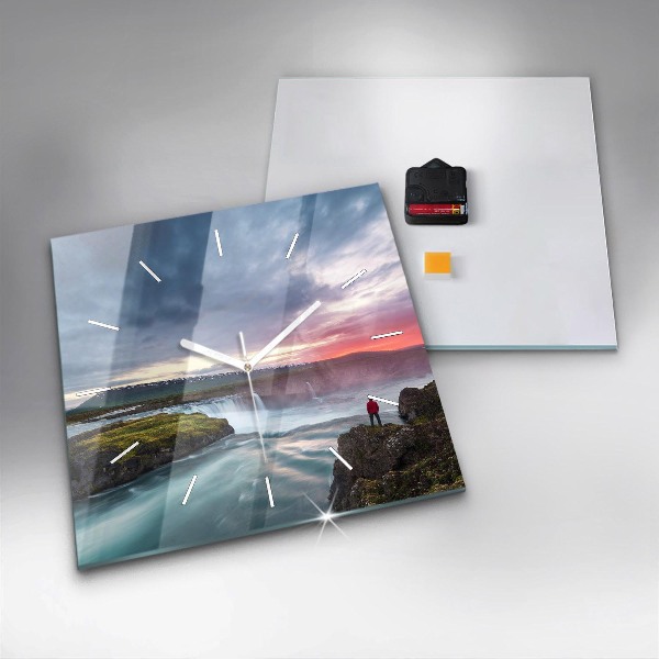 Wanduhr quadratisch mit motiv Landschaft mit Wasserfall