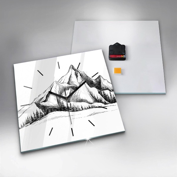 Wanduhr quadratisch mit motiv Gezeichnete Berge