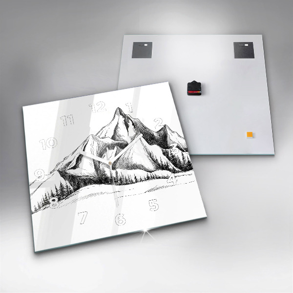 Wanduhr quadratisch mit motiv Gezeichnete Berge
