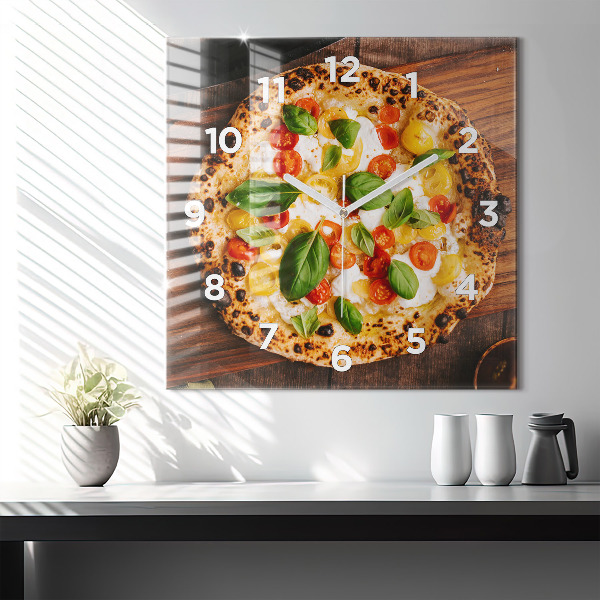 Wanduhr modern quadratisch Italienische Pizza