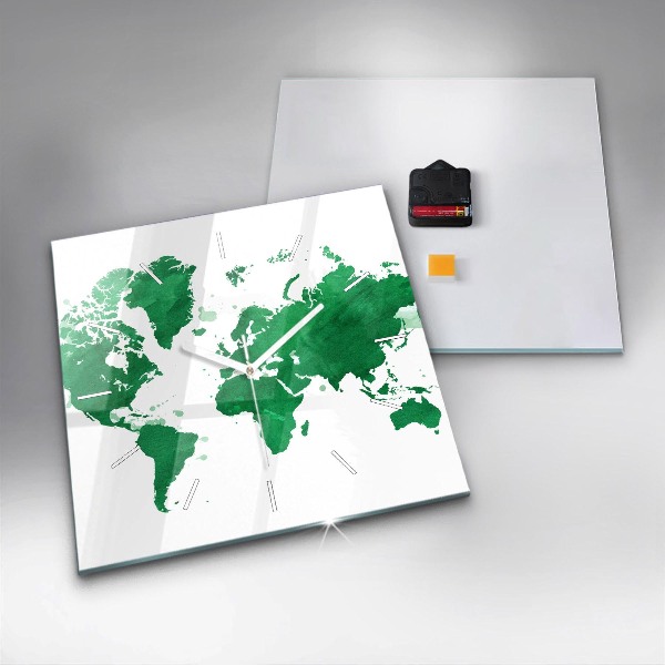 Wanduhr quadratisch Grüne Weltkarte