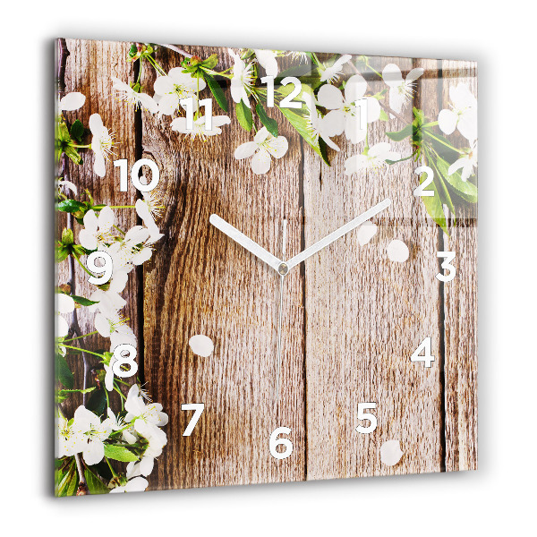 Wanduhr modern quadratisch Blumen auf Holz