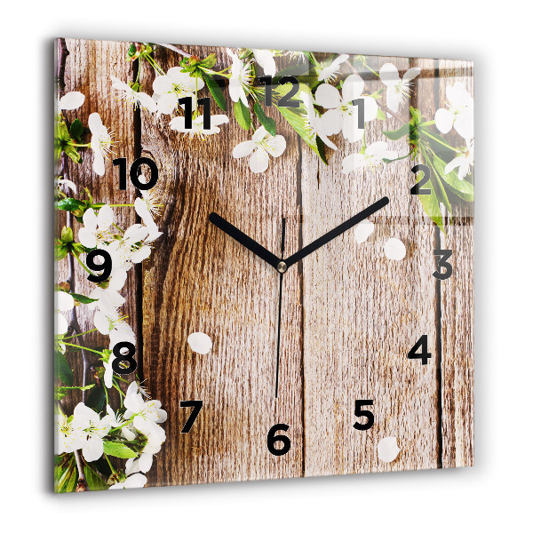 Wanduhr modern quadratisch Blumen auf Holz