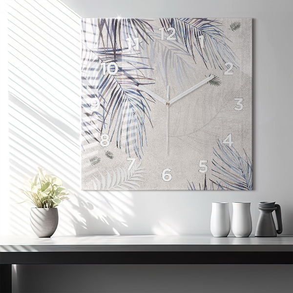 Wanduhr modern quadratisch Palmenblatt