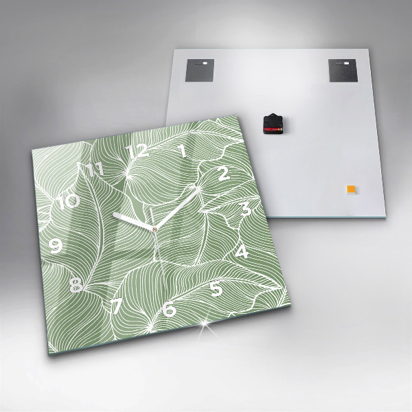 Wanduhr modern quadratisch Natur Blattmuster