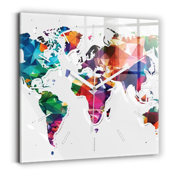 Wanduhr modern quadratisch Weltkarte Dreiecke
