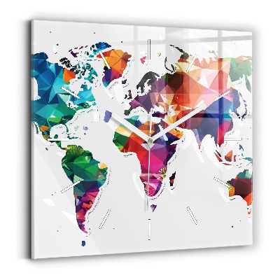 Wanduhr modern quadratisch Weltkarte Dreiecke