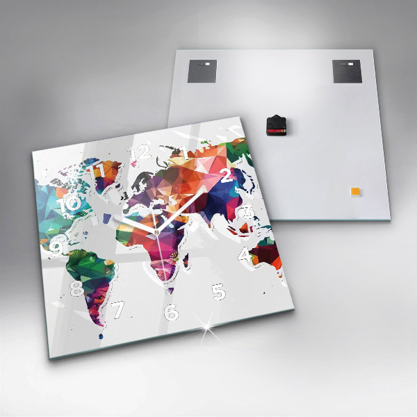 Wanduhr modern quadratisch Weltkarte Dreiecke