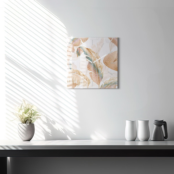 Wanduhr quadratisch Blattmuster Natur