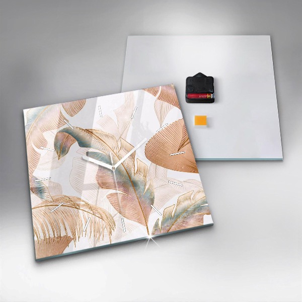 Wanduhr quadratisch Blattmuster Natur