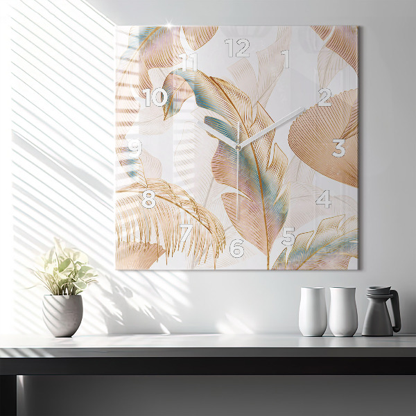 Wanduhr quadratisch Blattmuster Natur