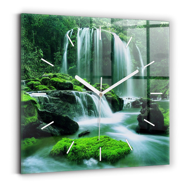 Wanduhr quadratisch Wasserfall zwischen Moos