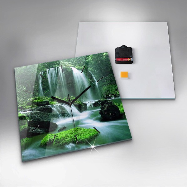 Wanduhr quadratisch Wasserfall zwischen Moos