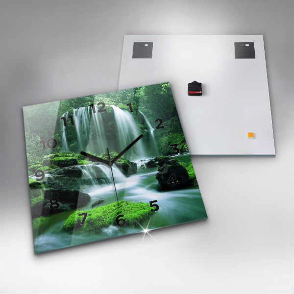 Wanduhr quadratisch Wasserfall zwischen Moos