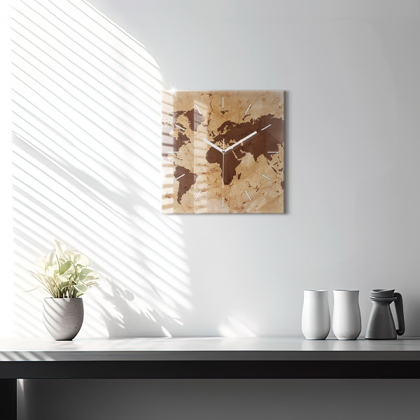 Wanduhr quadratisch mit motiv Alte Weltkarte