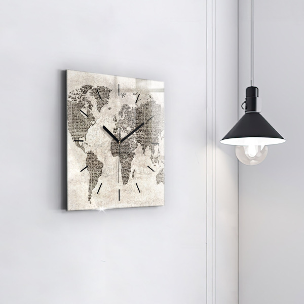 Wanduhr quadratisch Weltkarte Zeitung