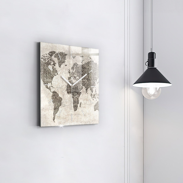 Wanduhr quadratisch Weltkarte Zeitung